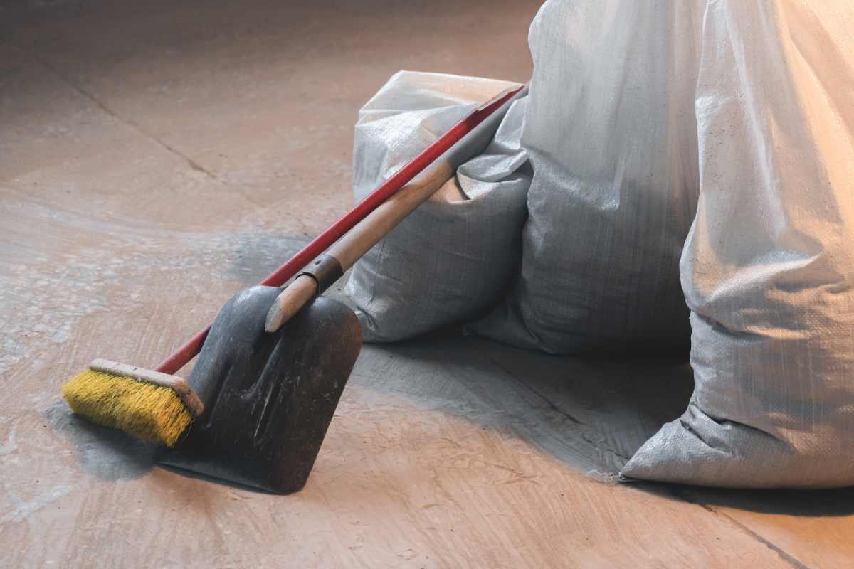 Post-construction cleaning with construction debris and materials
