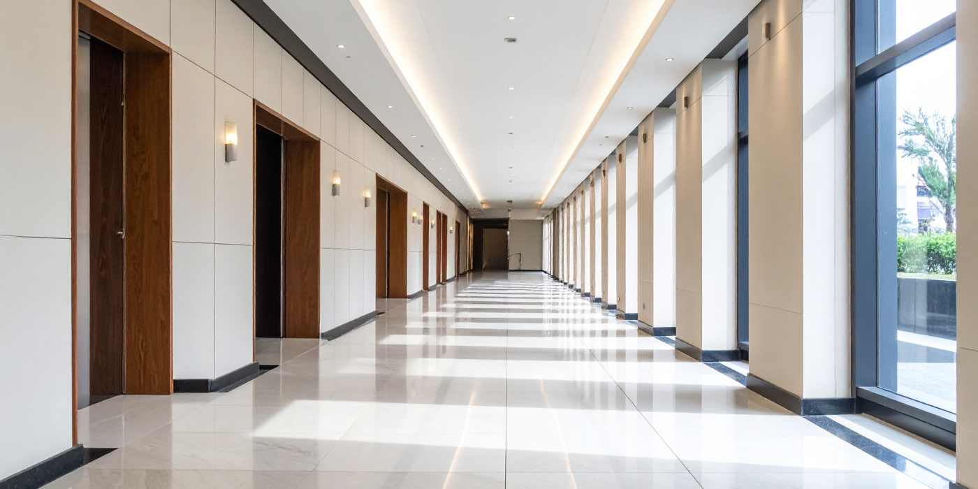 Clean modern hallway after construction and post-construction cleaning