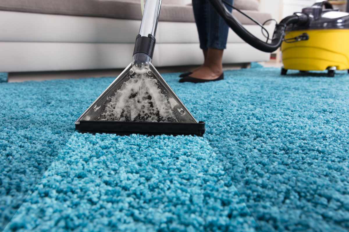 Person using vacuum cleaner for carpet cleaning