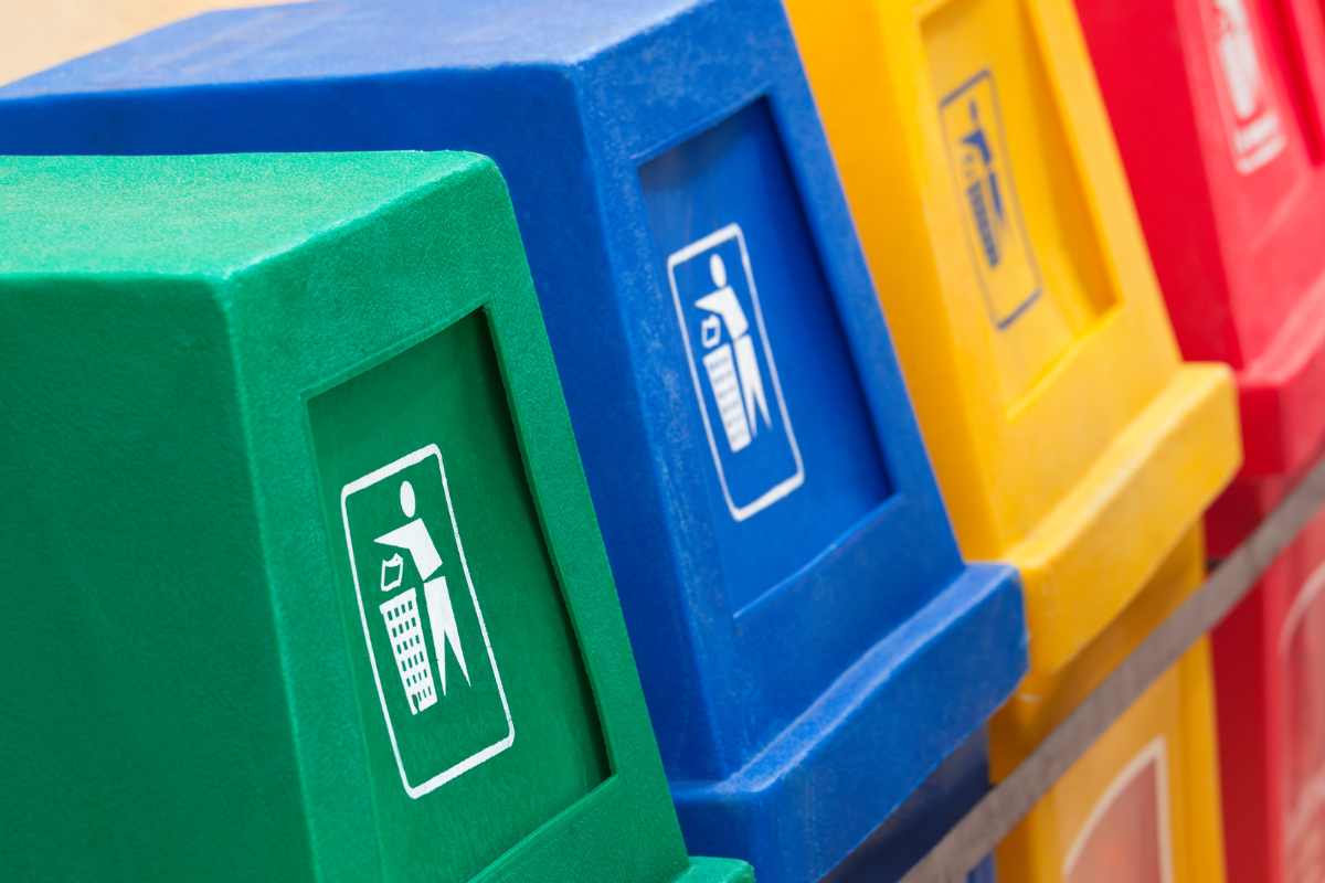 Recycling bins for sorting recyclable materials